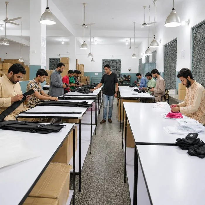 Industrial workspace with focused workers